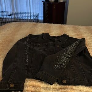Women's Black Denim Jacket with Rhinestone Detailing